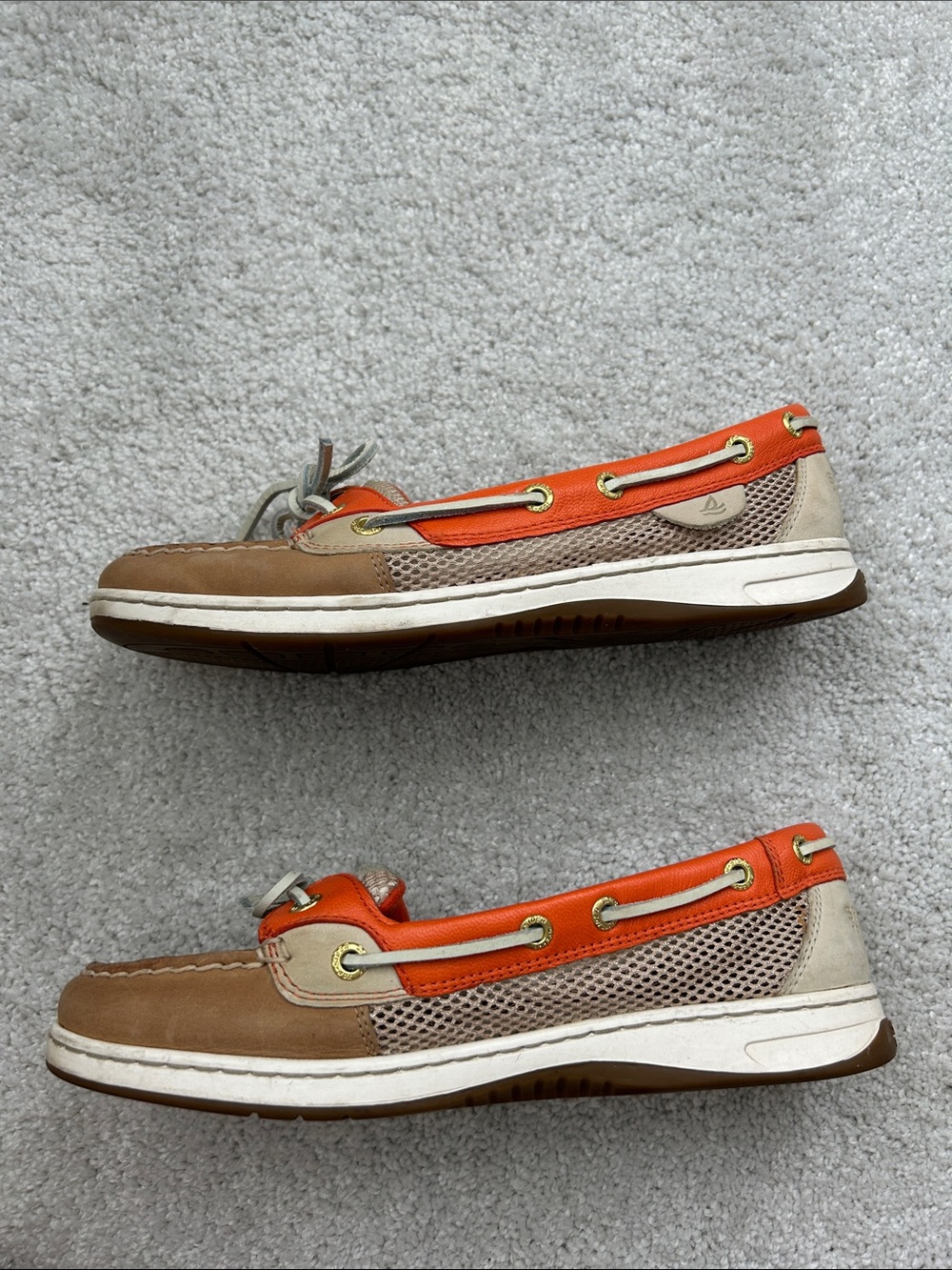 Sperry Women's Tan Leather Angelfish Moccasins w/ Orange Trim - Limited Edition - Picture 3 of 5